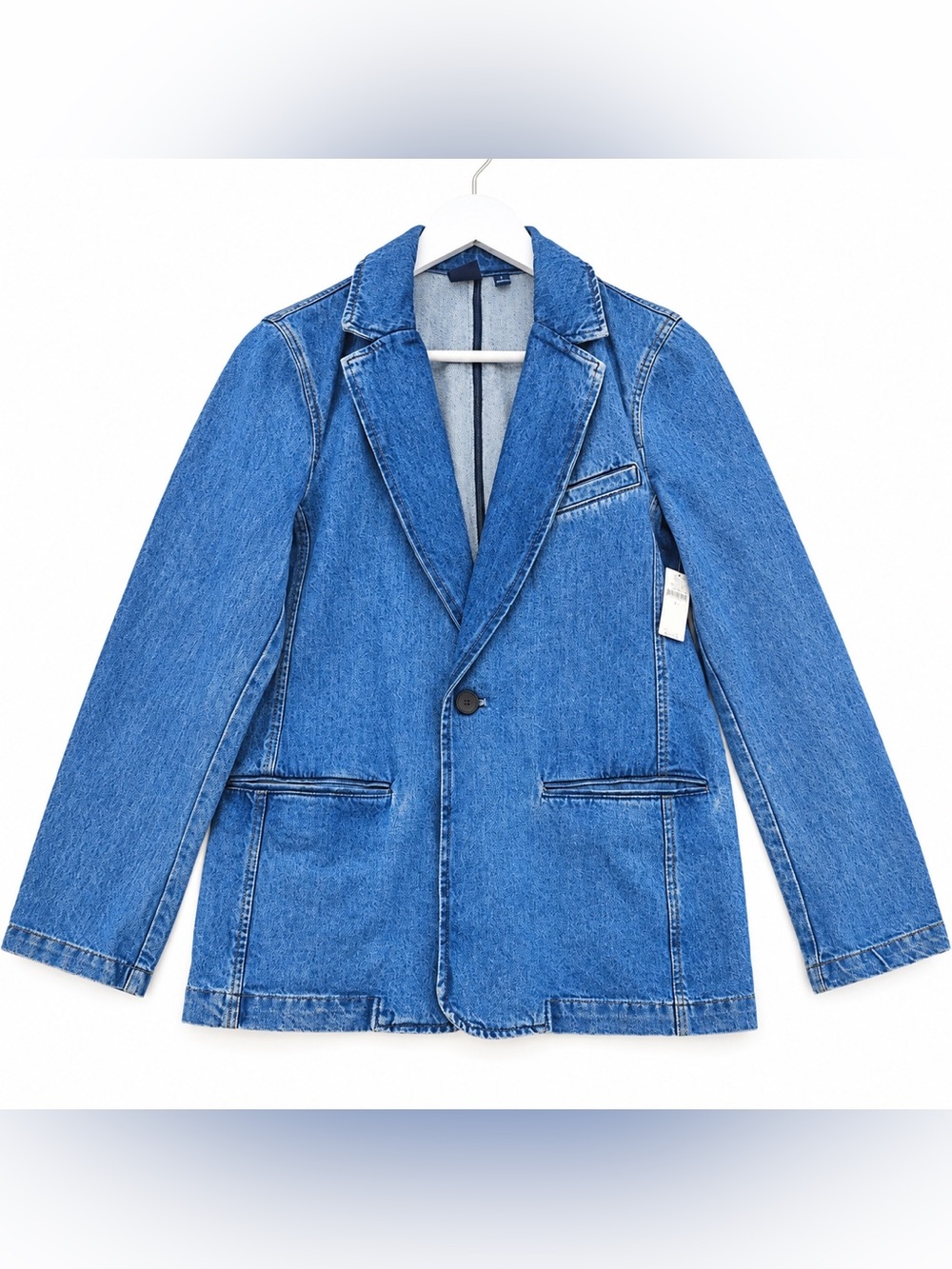 GAP Women’s Blue Denim Blazer Jean Jacket 100% Cotton Long Sleeve Size S
